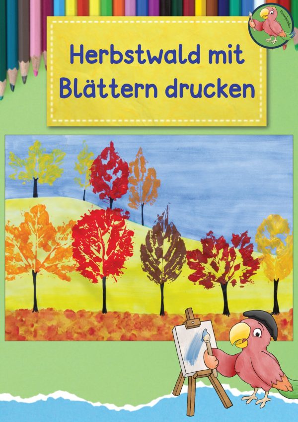 Herbstwald mit Blättern drucken