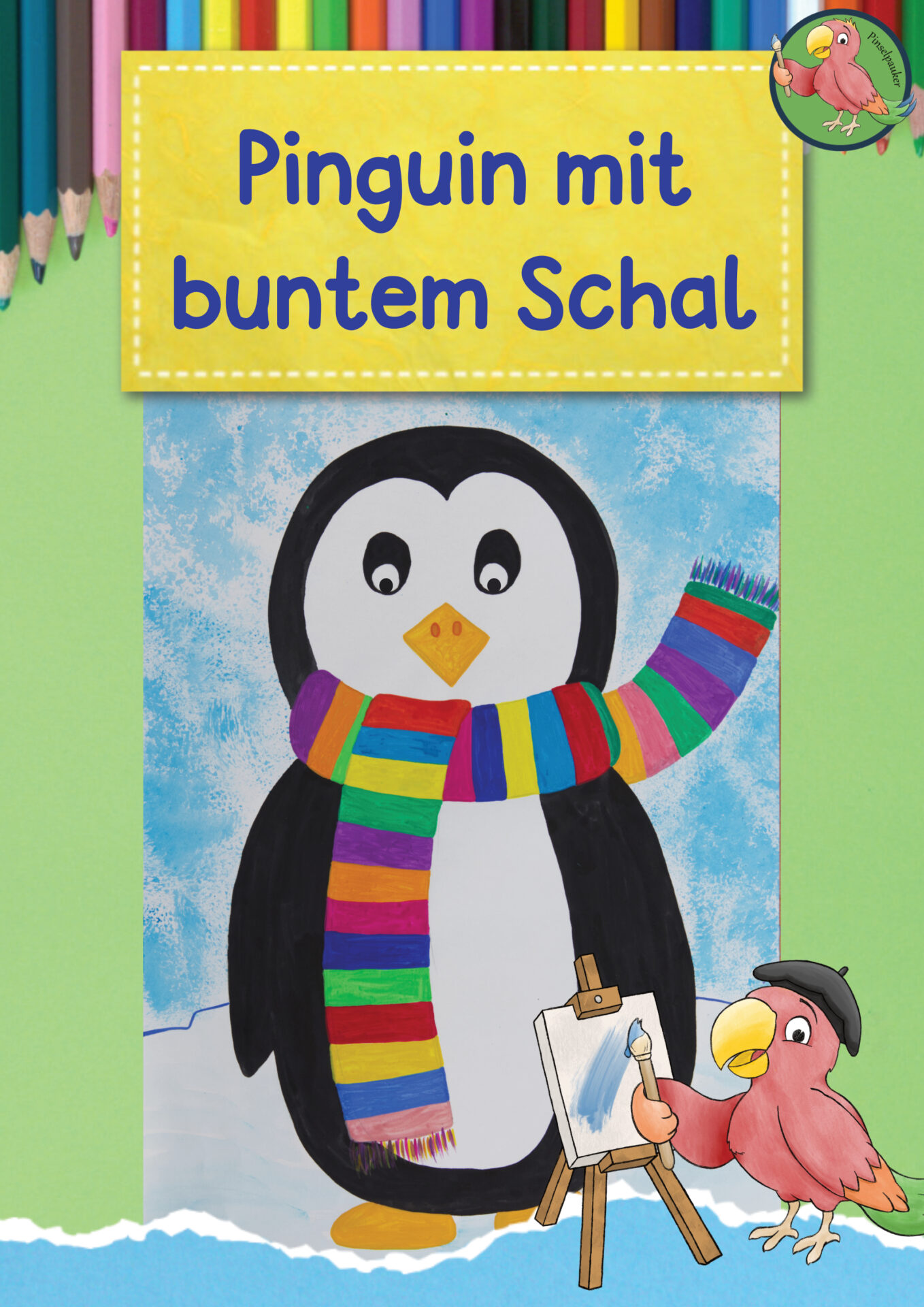 Pinguin mit buntem Schal