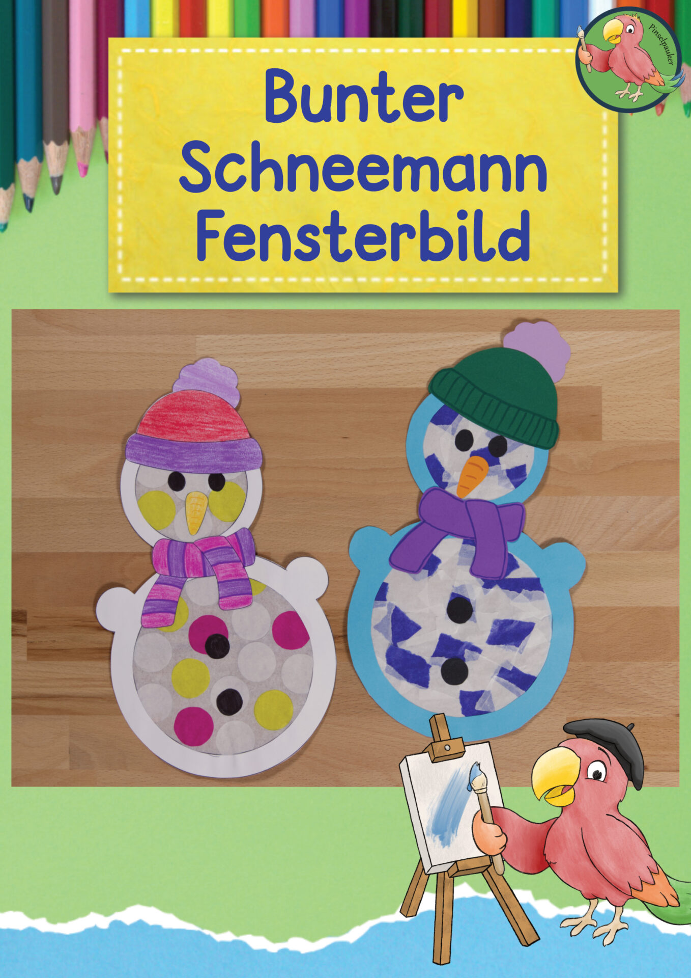 Bunter Schneemann Fensterbild